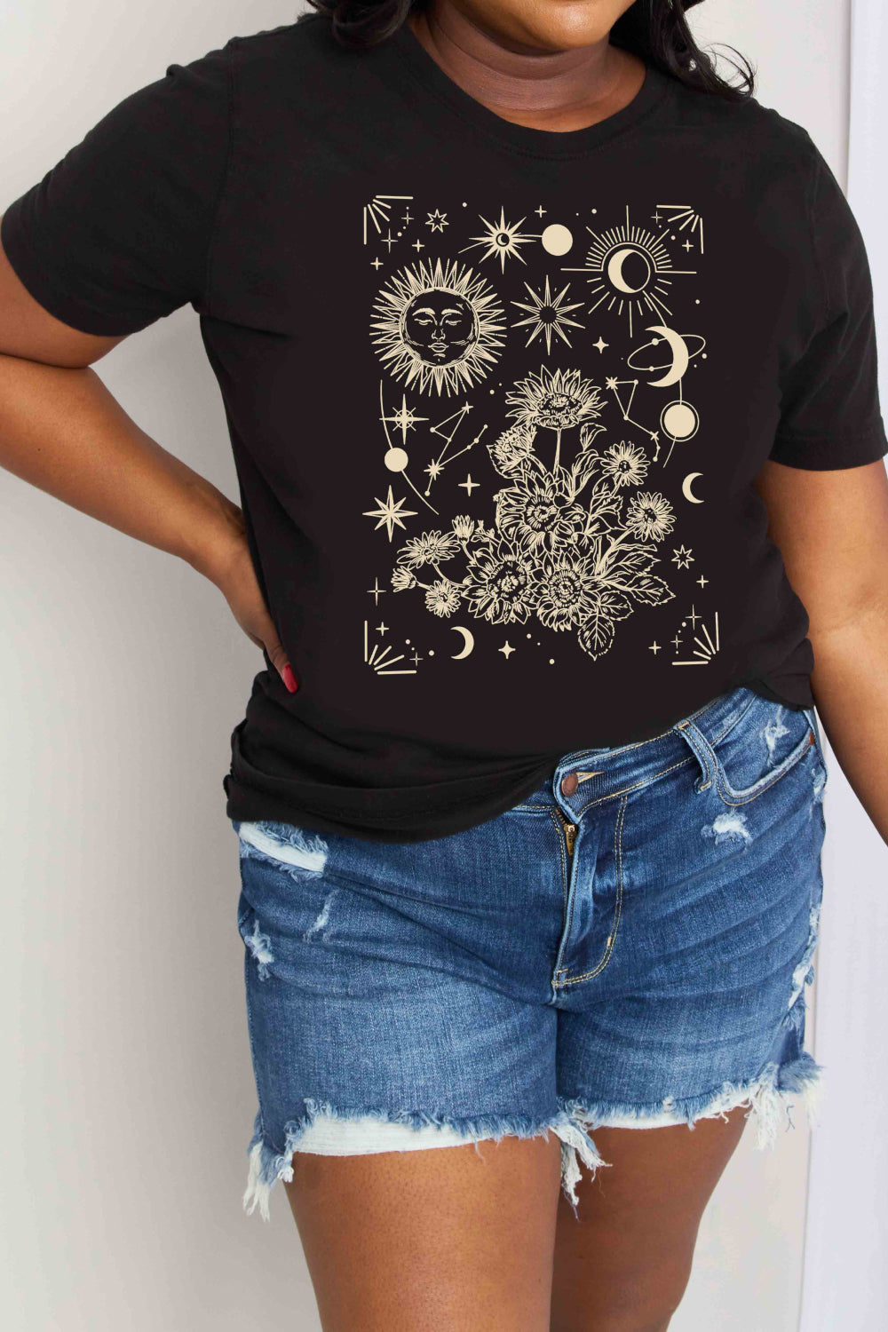 Celestial Moon Sun Stars Graphic Short Sleeve 100% Cotton Tee Shirt (Plus Size Available)