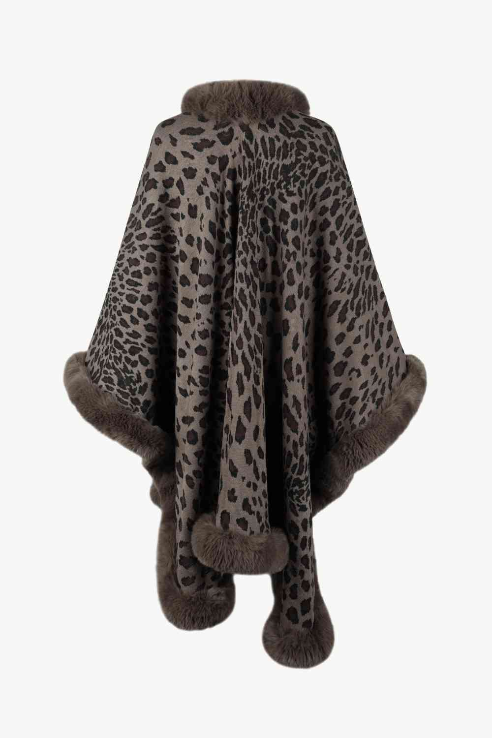 Large Leopard Plush Faux Fur Heavy Cardigan Oversized Sweater Poncho Jacket