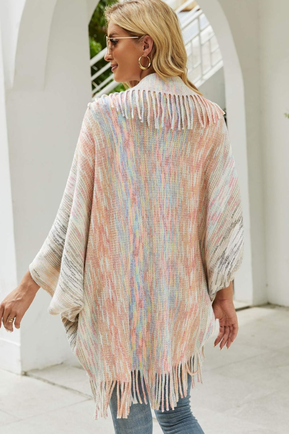 Colorful Rainbow Retro Fringe Hem Shrug Knit Bolero Open Front Sweater Cardigan