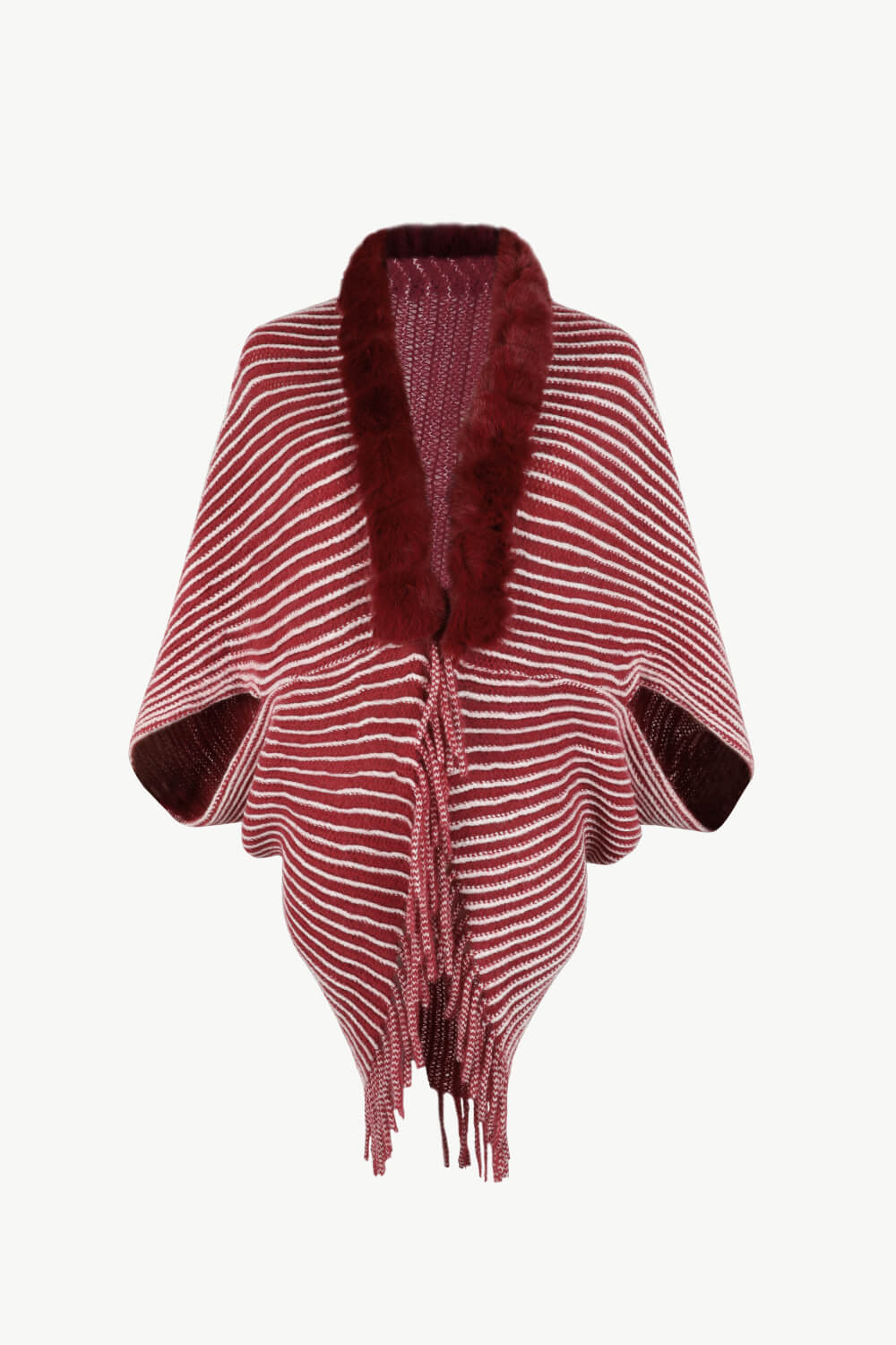 Stripe Faux Fur Retro Fringe Hem Open Front Shrug Knit Bolero Cardigan