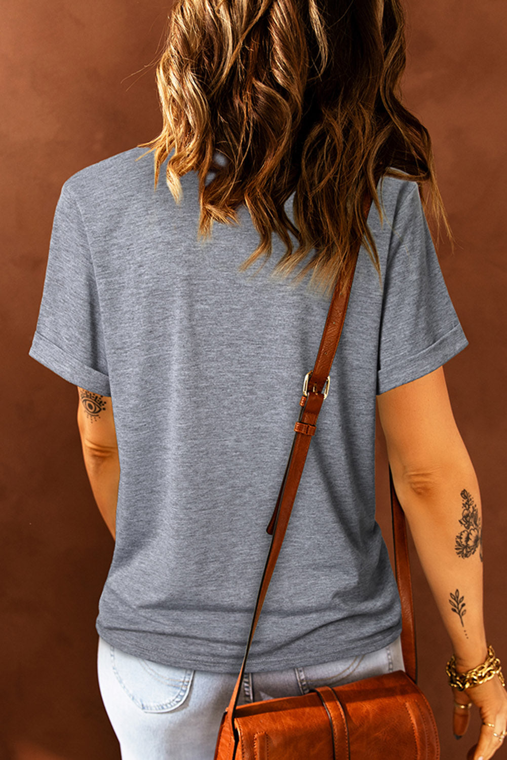 Chalkboard USA Drawn Star Graphic Top Cuffed Short Sleeve Tee Shirt (Plus Size Available)