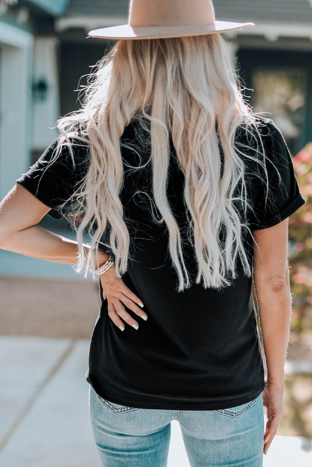 Americana GOD BLESS THE USA Graphic Top Cuffed Short Sleeve Tee Shirt (Plus Size Available)