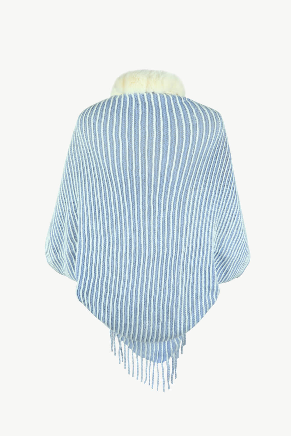 Stripe Faux Fur Retro Fringe Hem Open Front Shrug Knit Bolero Cardigan
