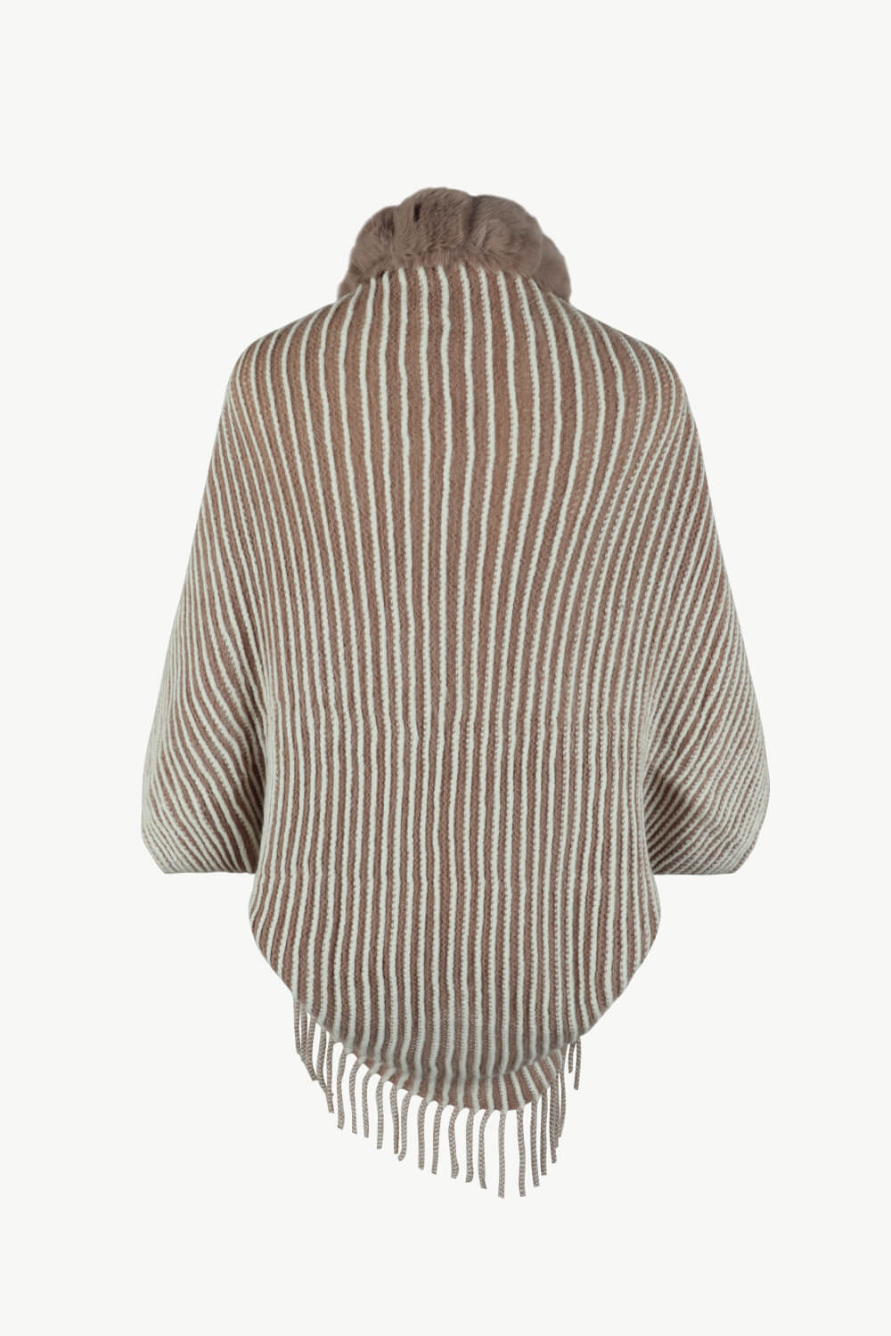 Stripe Faux Fur Retro Fringe Hem Open Front Shrug Knit Bolero Cardigan