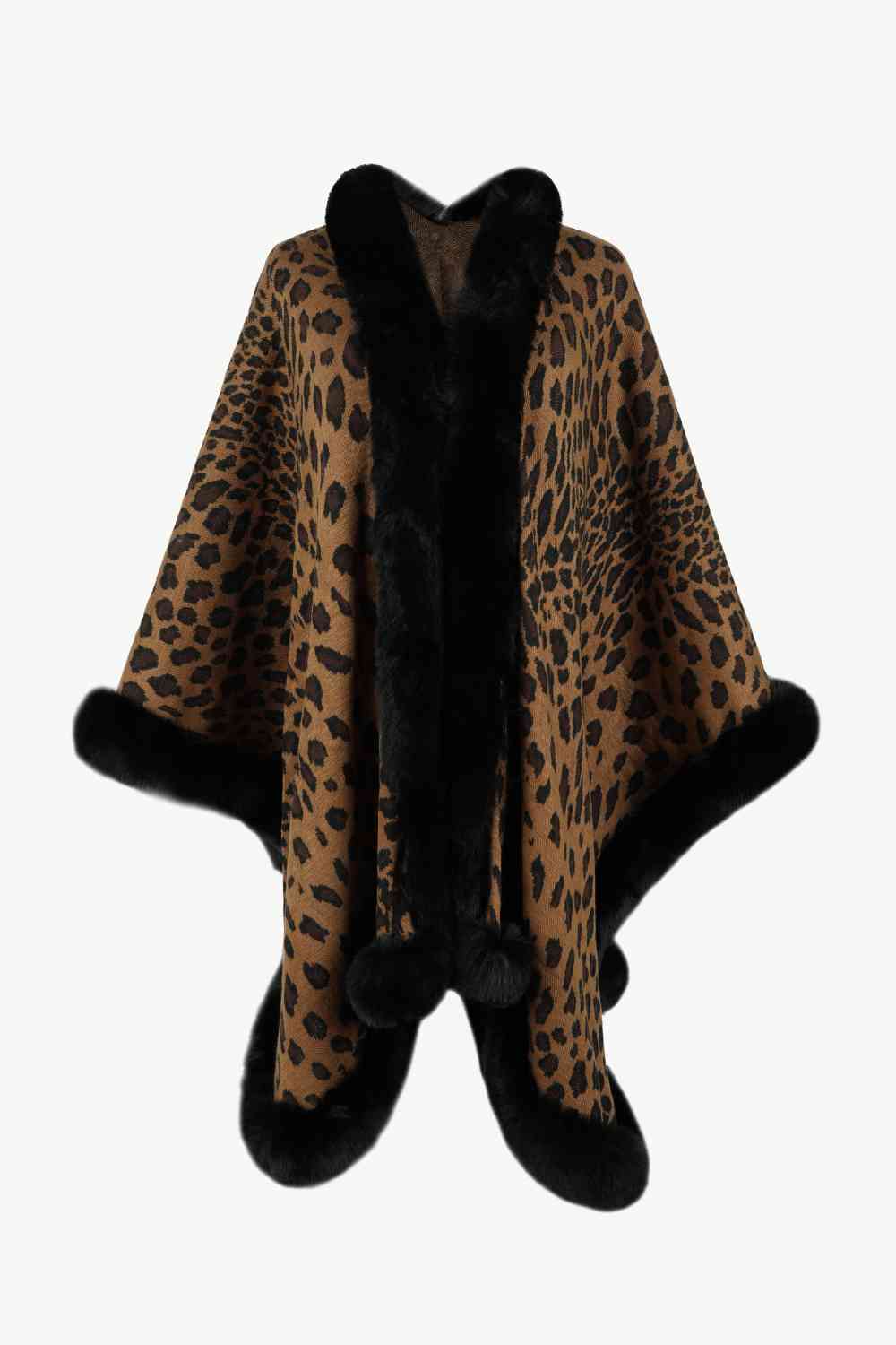 Large Leopard Plush Faux Fur Heavy Cardigan Oversized Sweater Poncho Jacket