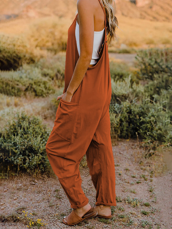 Oversized Hippie V-Neck Sleeveless Pant Pocket Jumpsuit