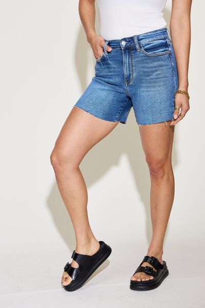 Judy Blue High Rise Retro Waist Skinny Denim Slim Leg Mom Jean Shorts