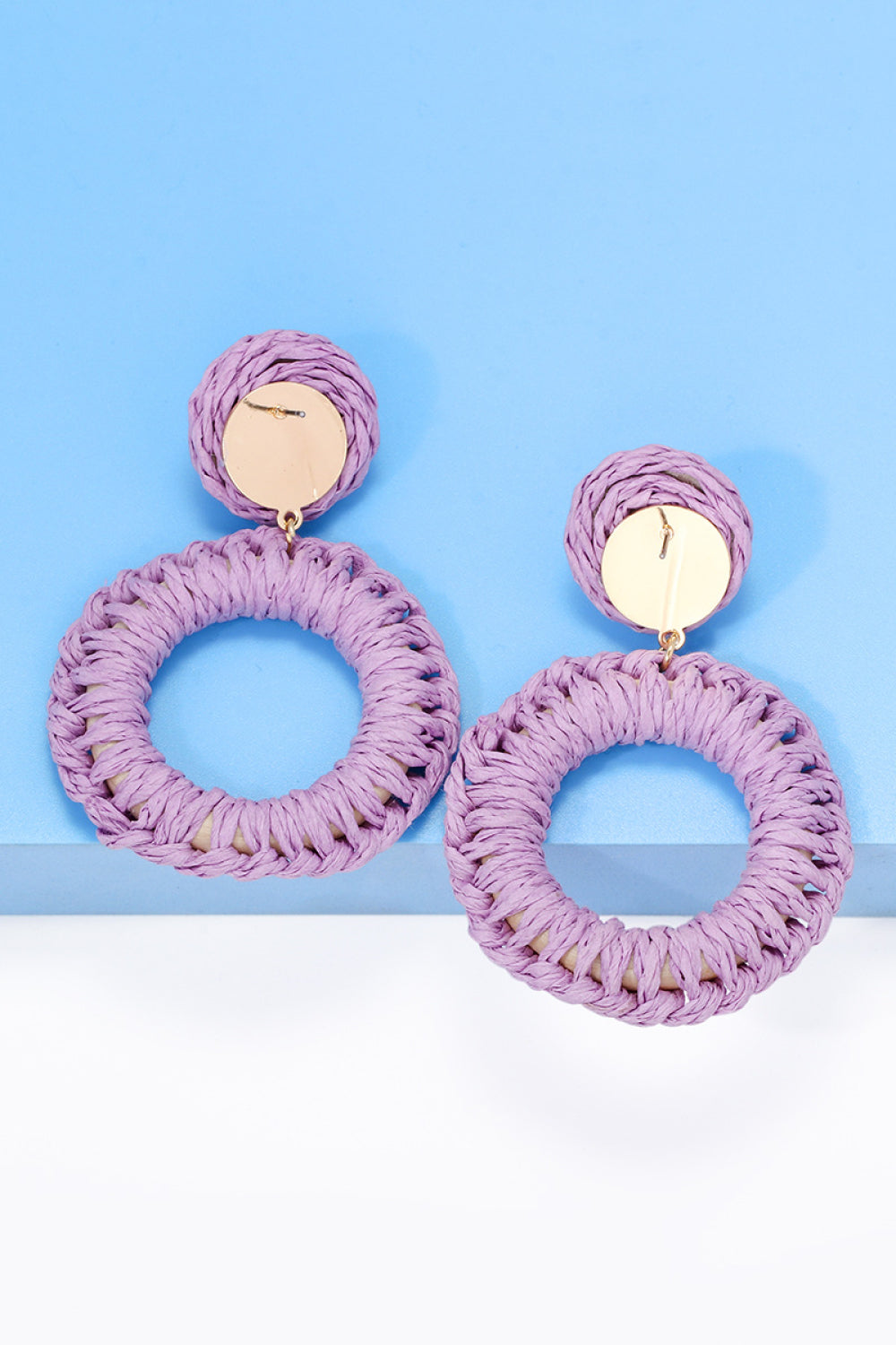 Bold Raffia Grass Round Dangle Earrings Jewelry (10 colors Available)