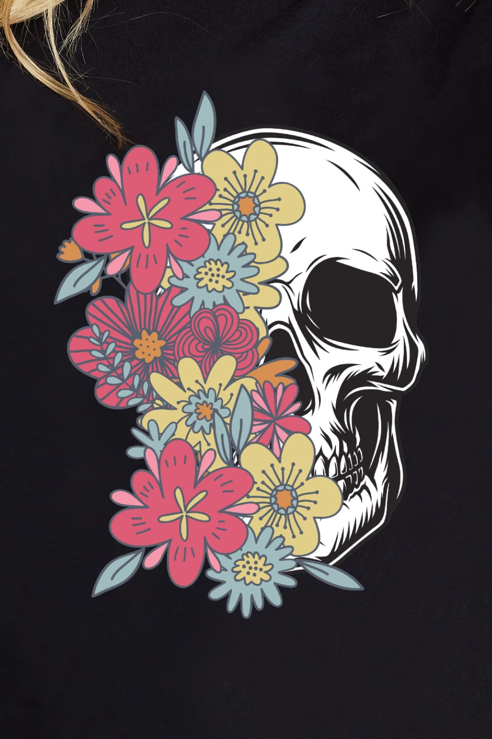 Colorful Floral Skull Graphic 100% Cotton Short Sleeve Tee Shirt (Plus Size Available)