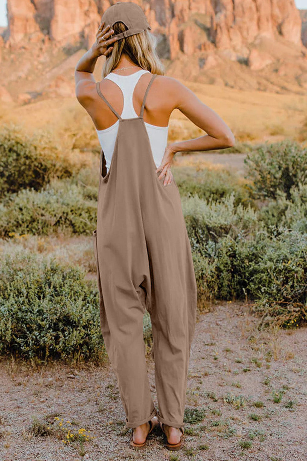 Oversized Hippie V-Neck Sleeveless Pant Pocket Jumpsuit