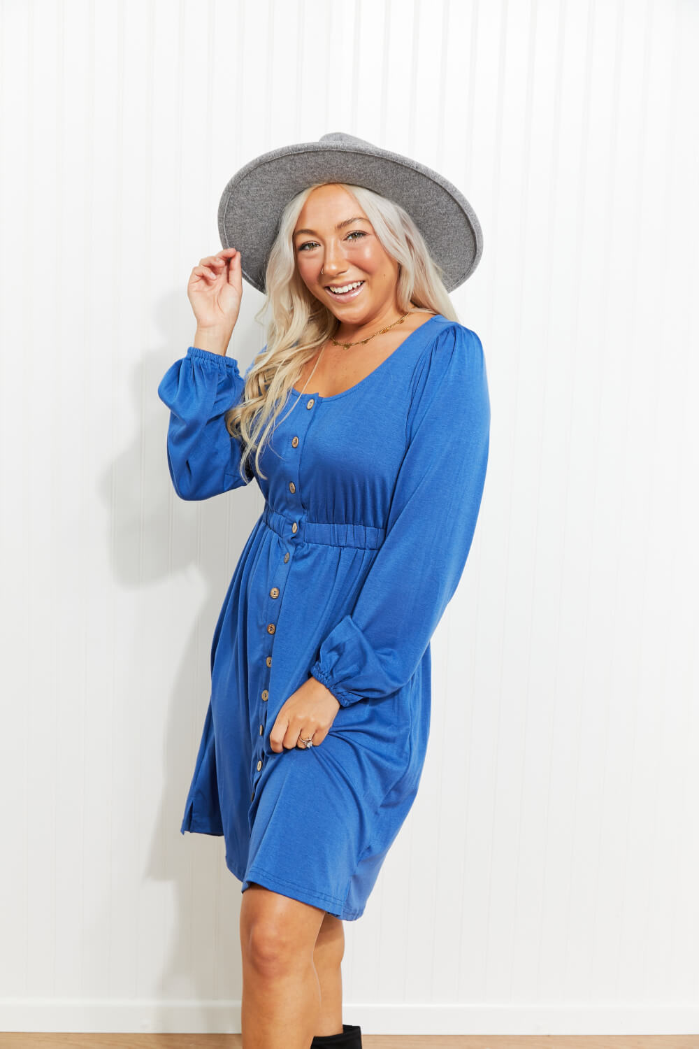 Chic Scoop Neck Empire Waist Long Sleeve Dress (Plus Size Available) in 4 Colors