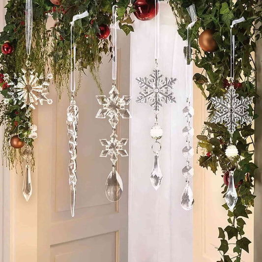 10-Piece Ornaments Acrylic Hanging Snowflake Icicles Christmas Tree Home Decor