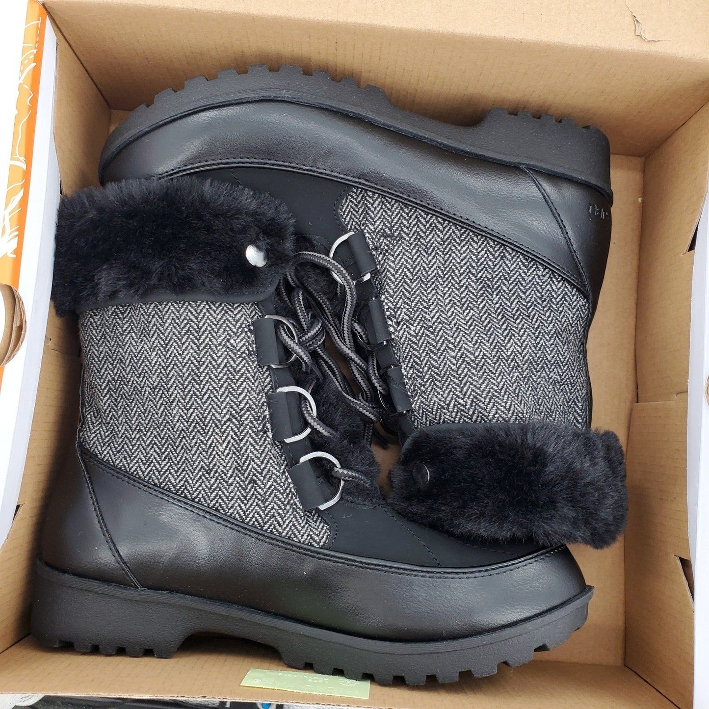 JBU Boots Woman's Faux Fur Herringbone Weather Ready Southgate Chunky Lug Shoes