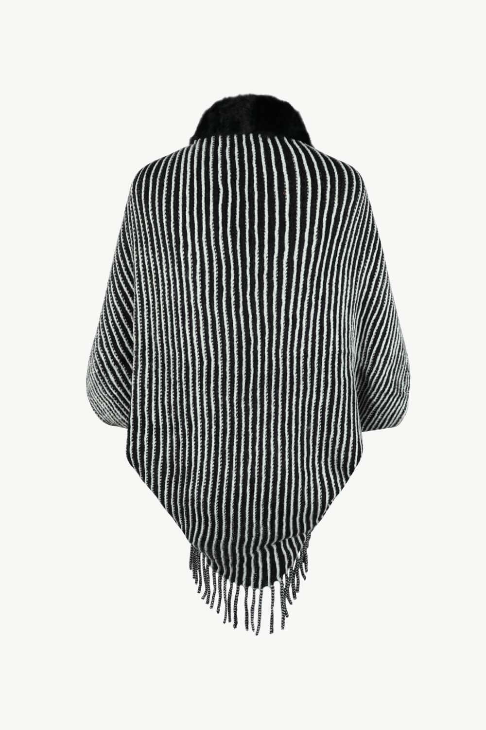 Stripe Faux Fur Retro Fringe Hem Open Front Shrug Knit Bolero Cardigan