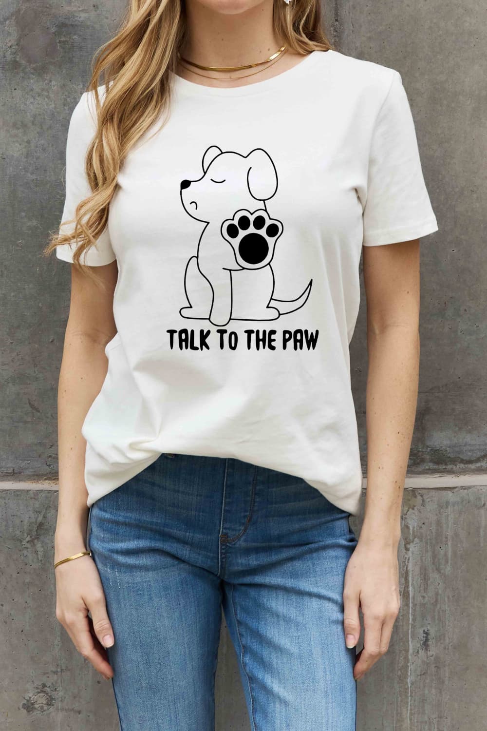 TALK TO THE PAW Dog Funny Graphic 100% Cotton Short Sleeve Tee Shirt (Plus Size Available)