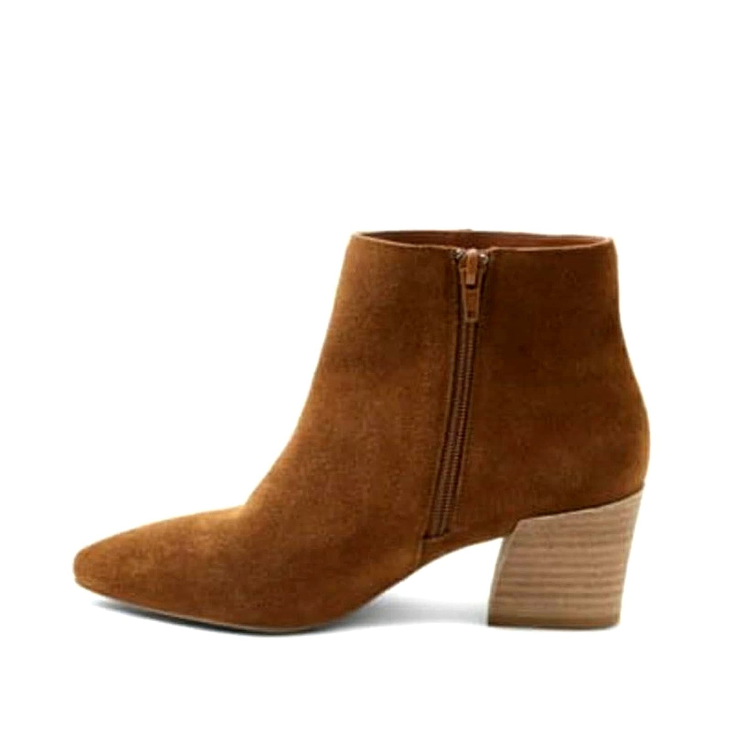 Kensie Womens Brown Suede Boots Classic Ankle Bootie Pointed Toe Shoes Chunky Block Heel