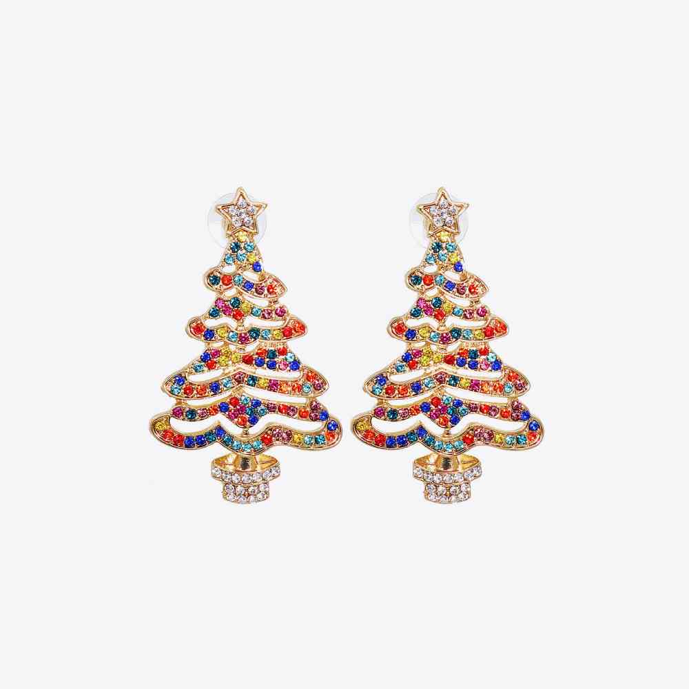 Christmas Tree Earrings Colorful Rhinestone or Faux Pearl Holiday Fashion Jewelry