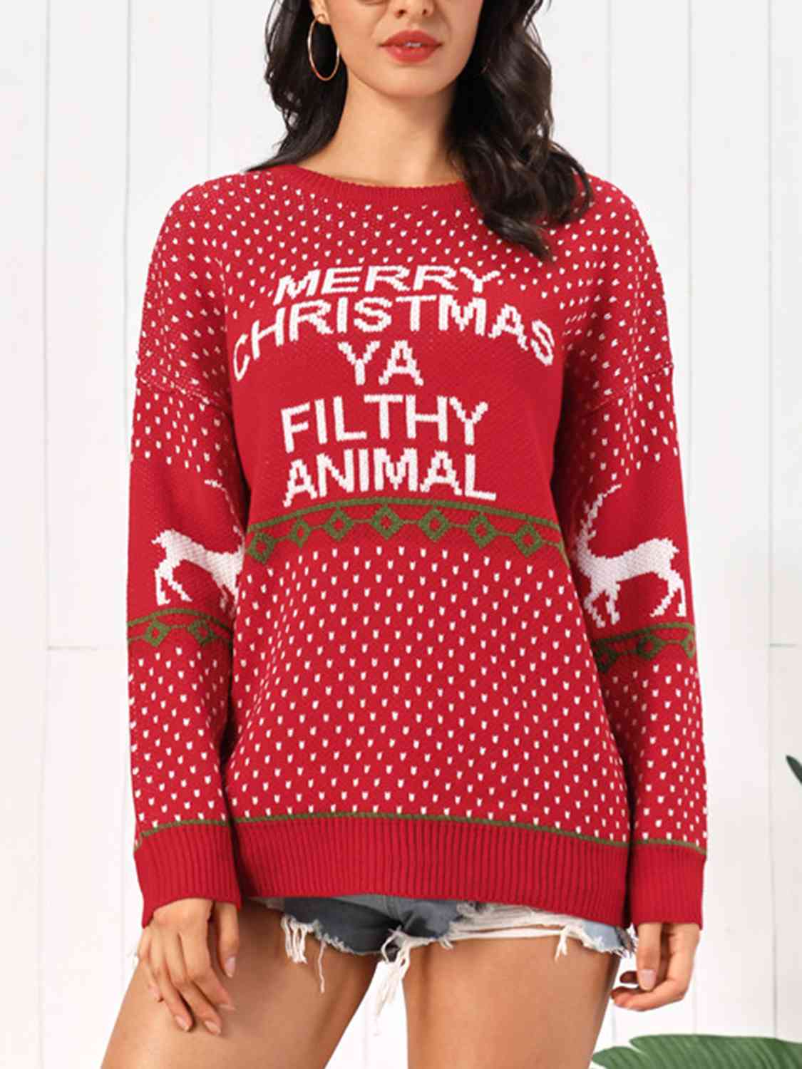 Merry Christmas Ya Filthy Animal Funny Home Movie Knit Sweater