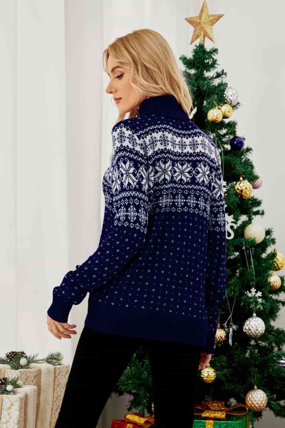 Snowflake Turtleneck Knit Fair Isle Geometric Classic Pullover Winter Sweater