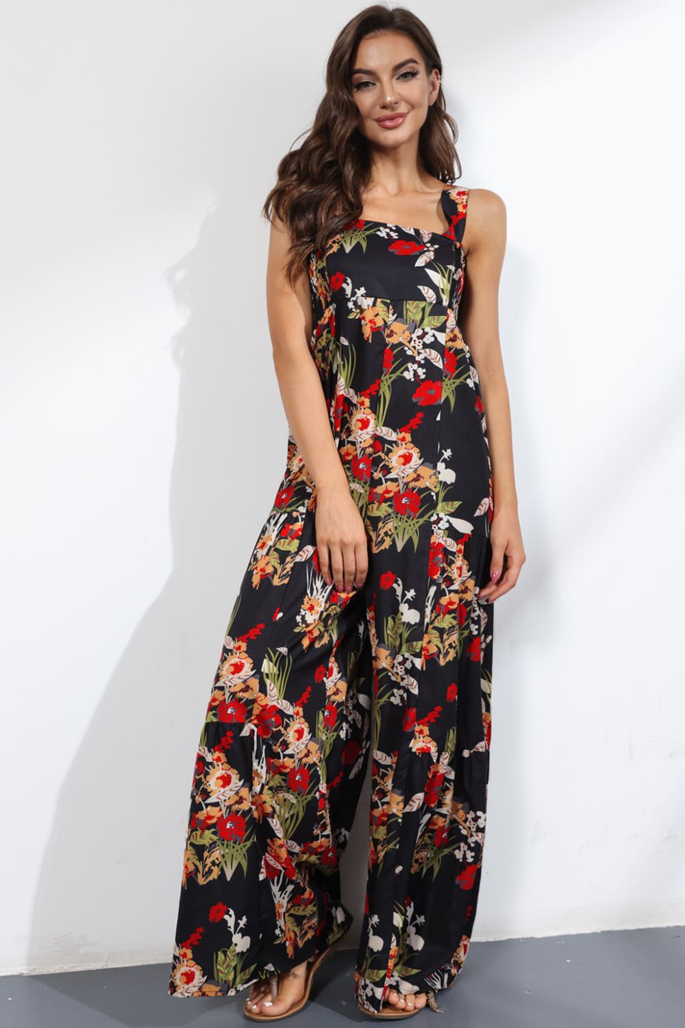 Floral Smock Side Jumpsuit Tiered Oversized Wide Leg One-piece Pant Outfit