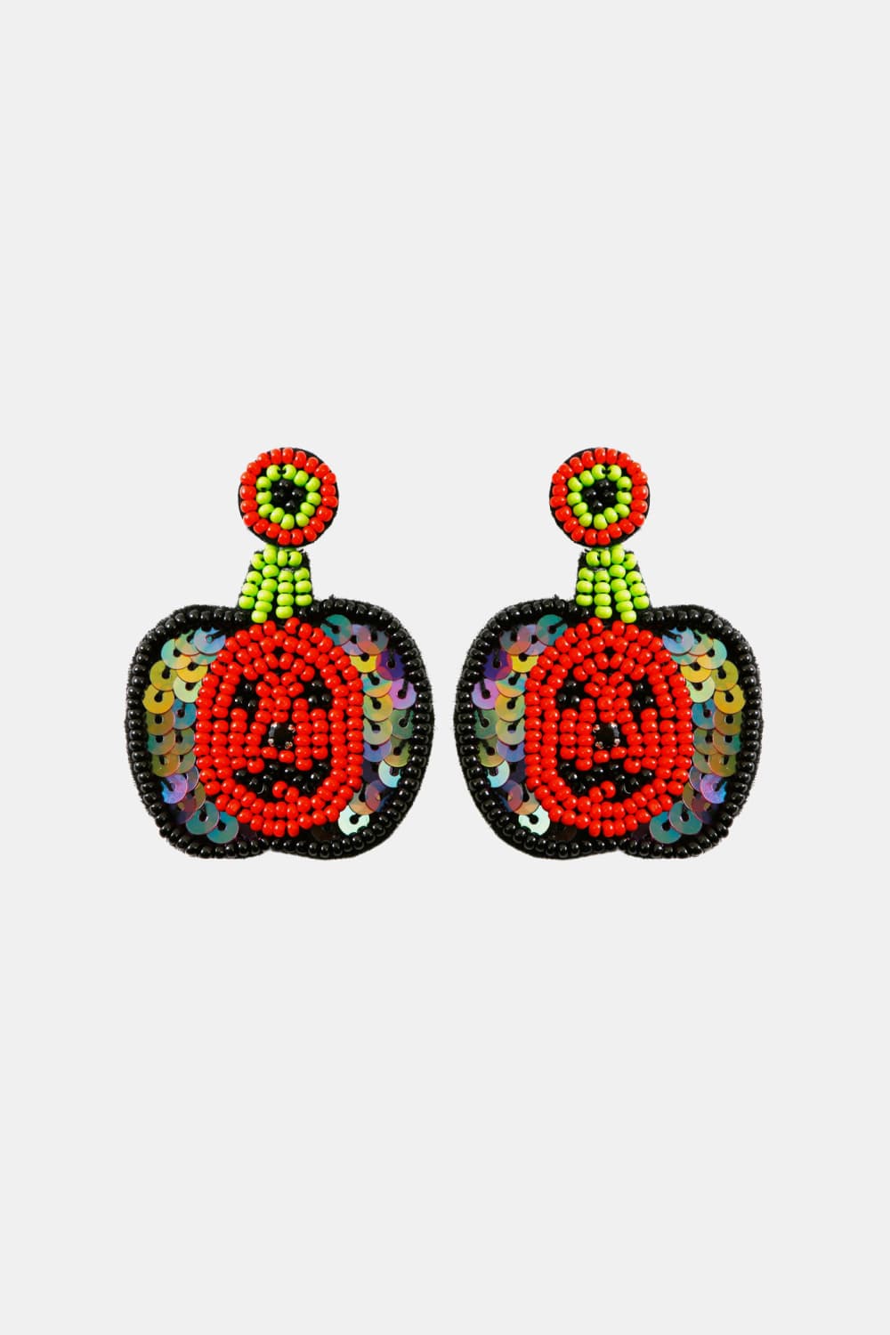 Beaded Sequin Pumpkin Dangle Earrings Halloween Artisan Jewelry