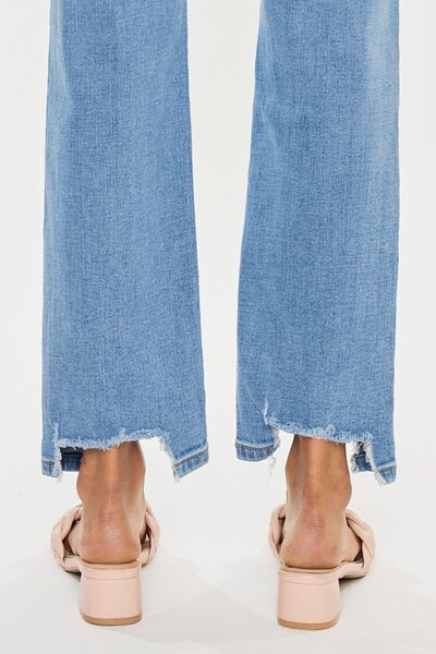 KanCan High-Rise Waist Distressed Raw Hem Wide Leg Mom Denim Jean Pants