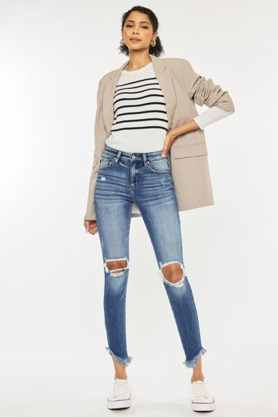 KanCan High-Rise Waist Distressed Denim Raw Cropped Skinny Jean Pants