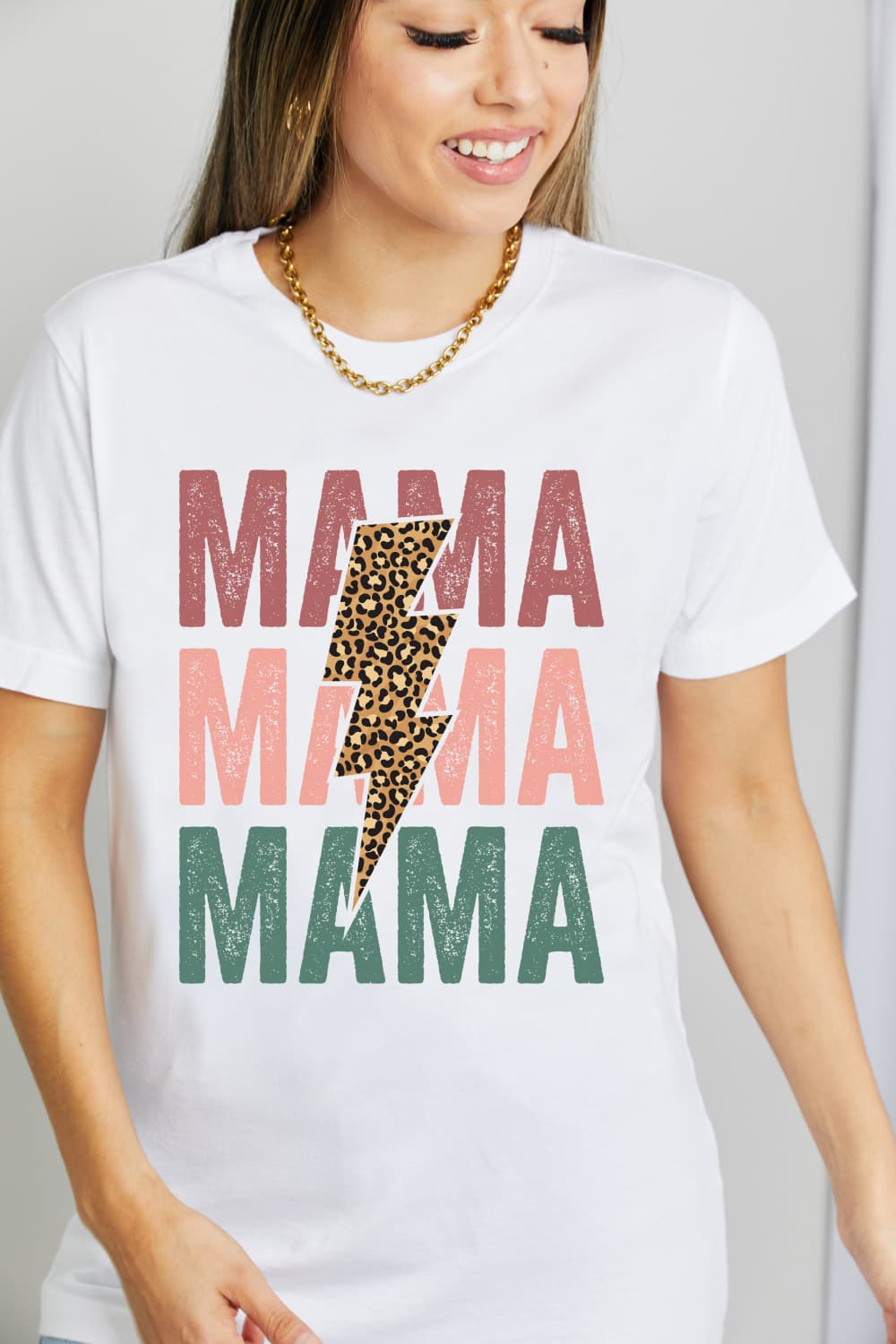 Leopard MAMA Colorful Graphic 100% Cotton Short-sleeve Tee Shirt
