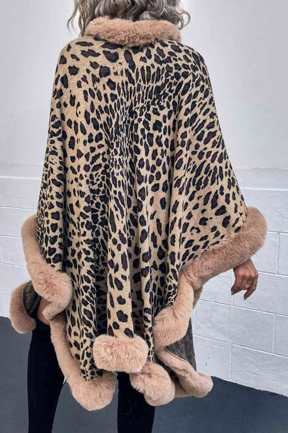 Large Leopard Plush Faux Fur Heavy Cardigan Oversized Sweater Poncho Jacket