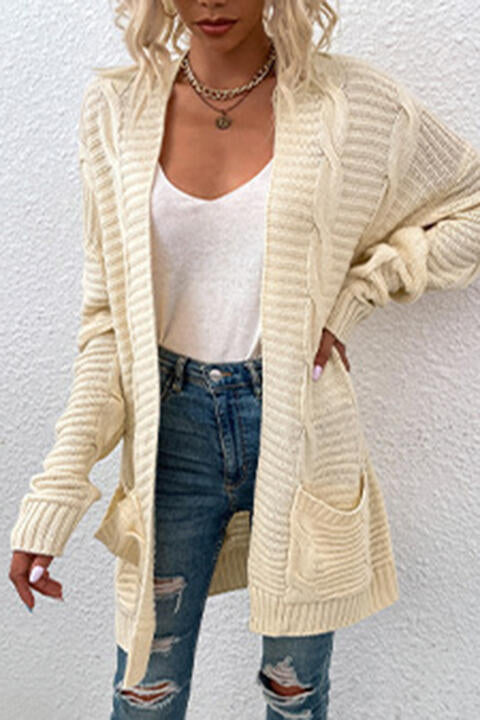 Oversized Cable Knit Classic Open Front Patch Pocket Cardigan Fall Winter