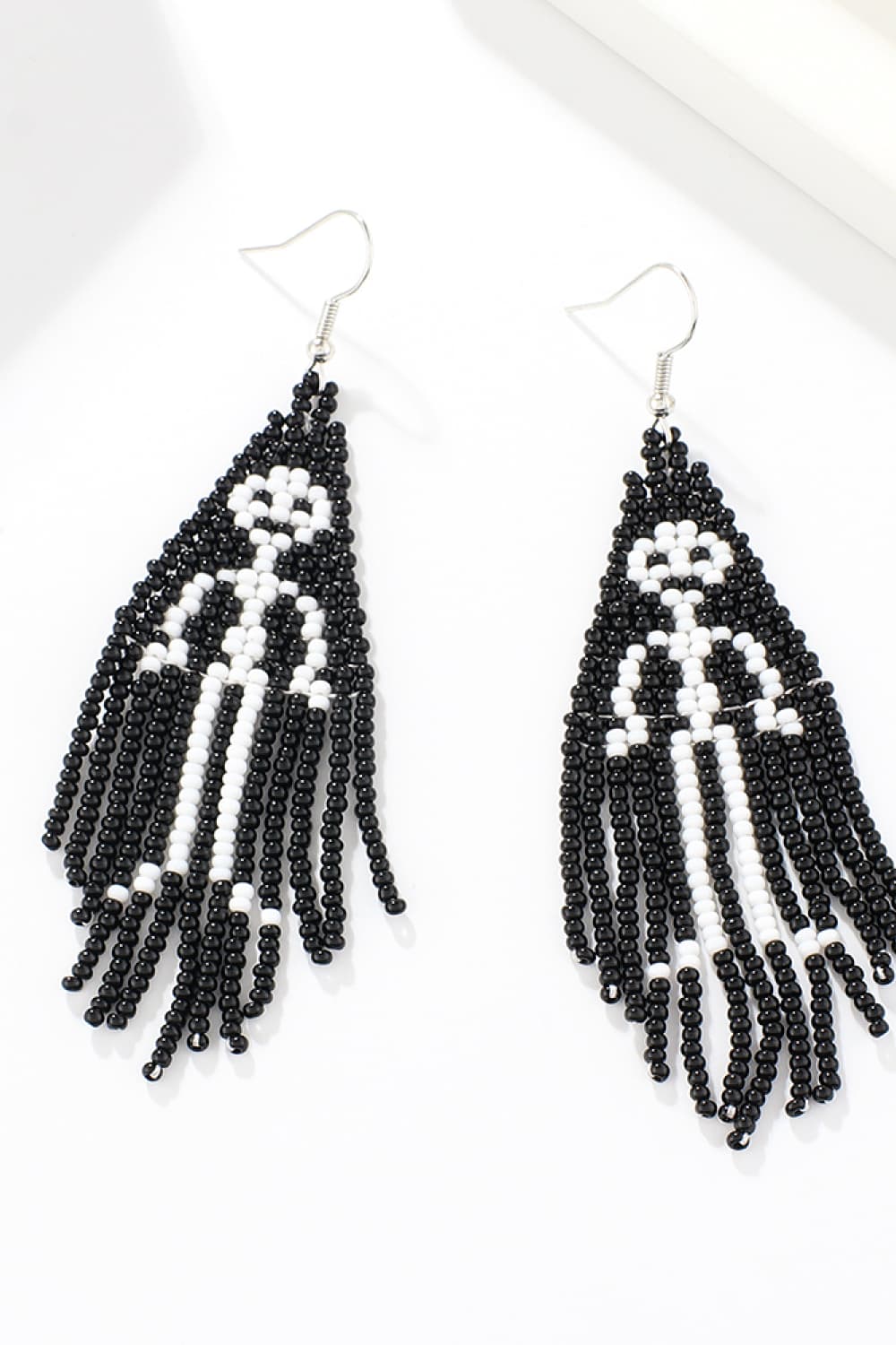 Spooky Fun Beaded Long Dangle Earrings Ghost Skeleton Jewelry Artisan