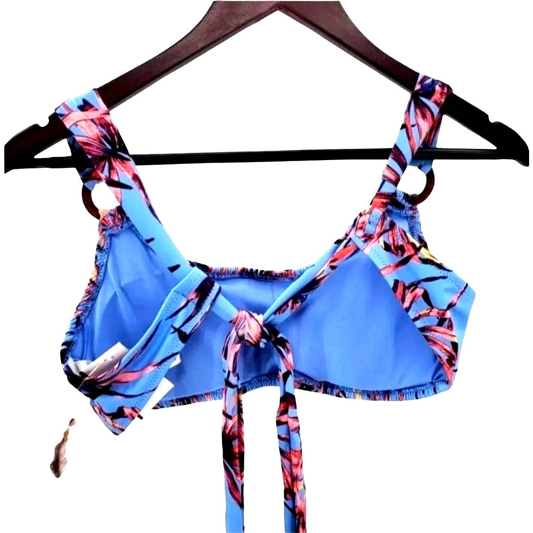 JESSICA SIMPSON Bikini top Swimwear O-Ring Smocked Bralette Tropical