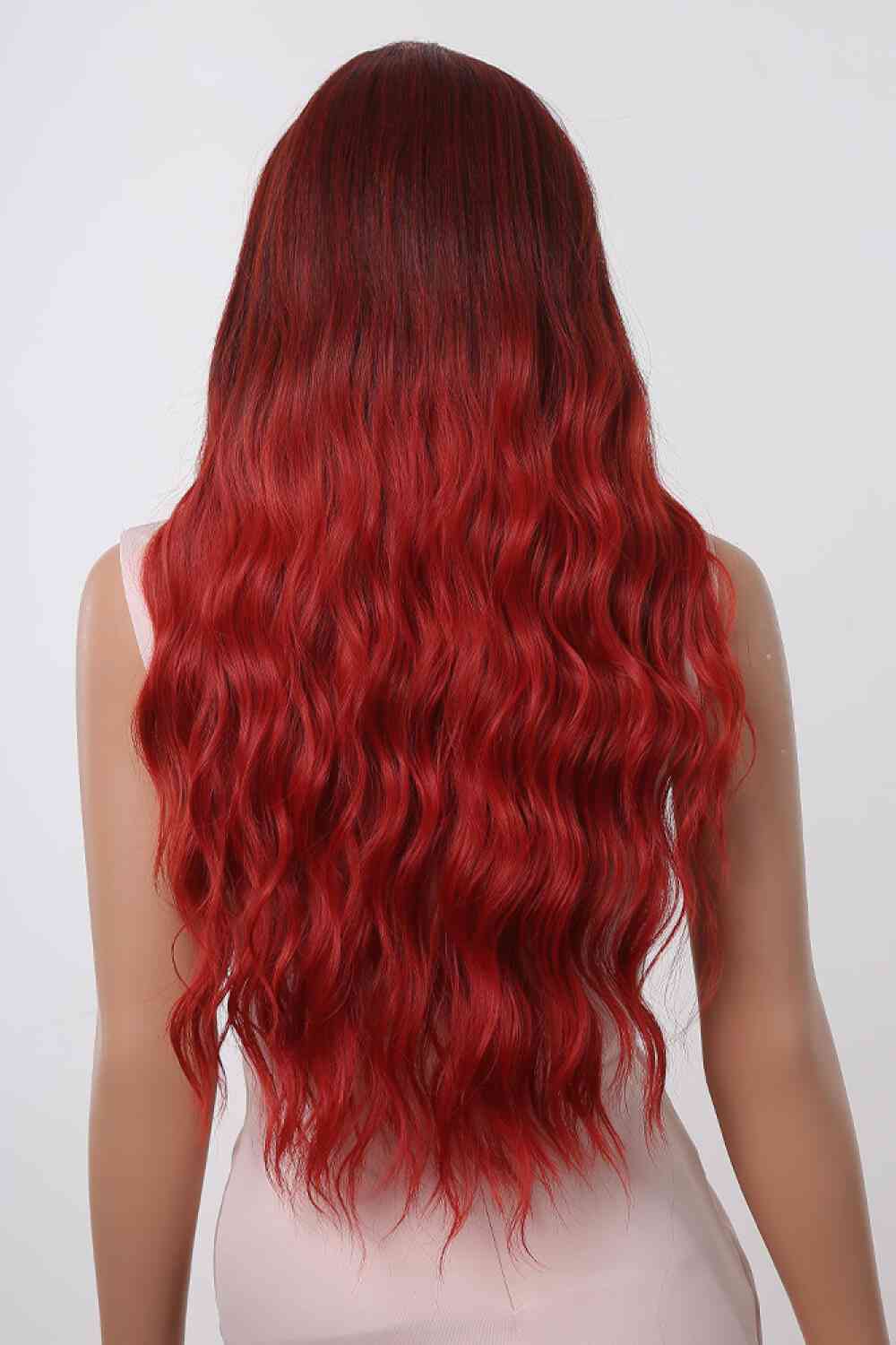 Red Ombre Long Wavy 27" Synthetic Hair Wig 13x1" Lace Front Capless-Cap Adjustable Tabs