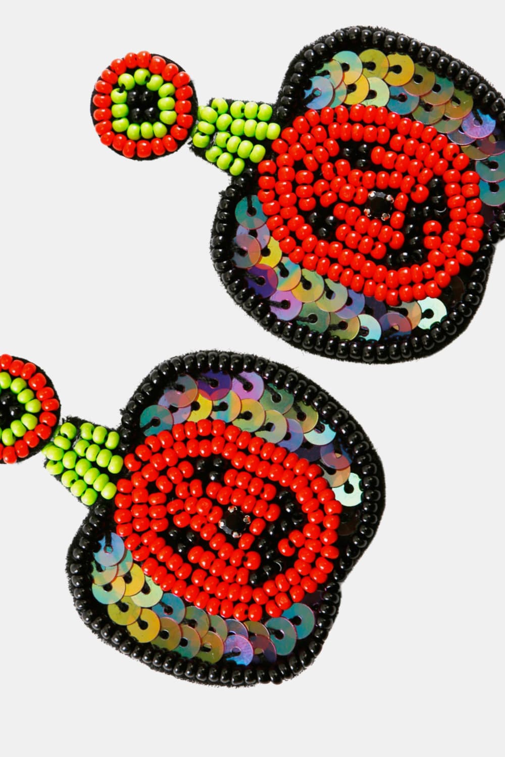 Beaded Sequin Pumpkin Dangle Earrings Halloween Artisan Jewelry