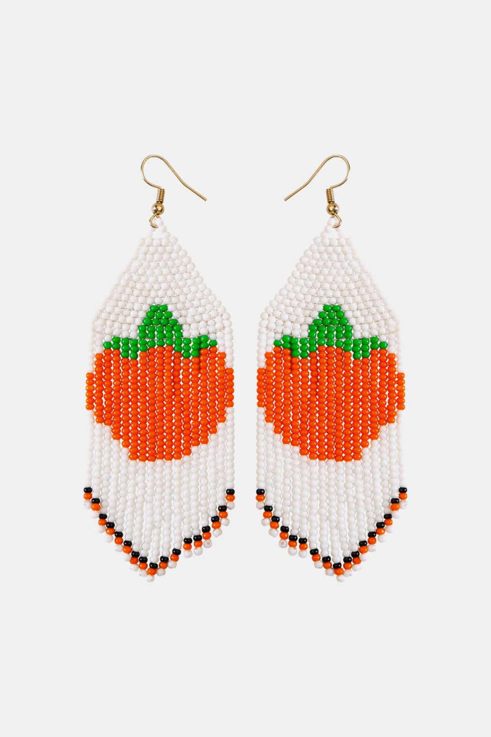 Long Beaded Pumpkin Bohemian Dangle Earrings Fall Jewelry Artisan