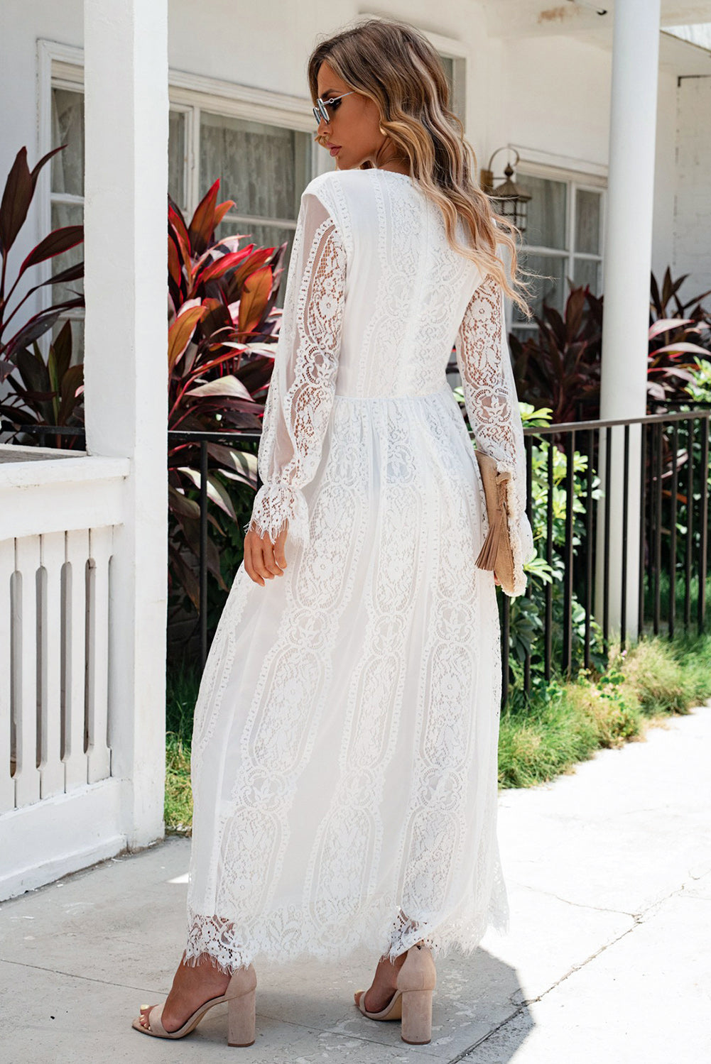 Elegant LACE V-Neck Long-sleeve Maxi Dress (Plus Size Available)