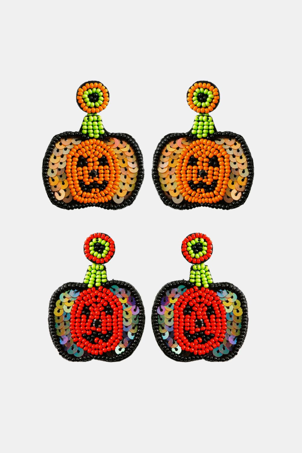 Beaded Sequin Pumpkin Dangle Earrings Halloween Artisan Jewelry