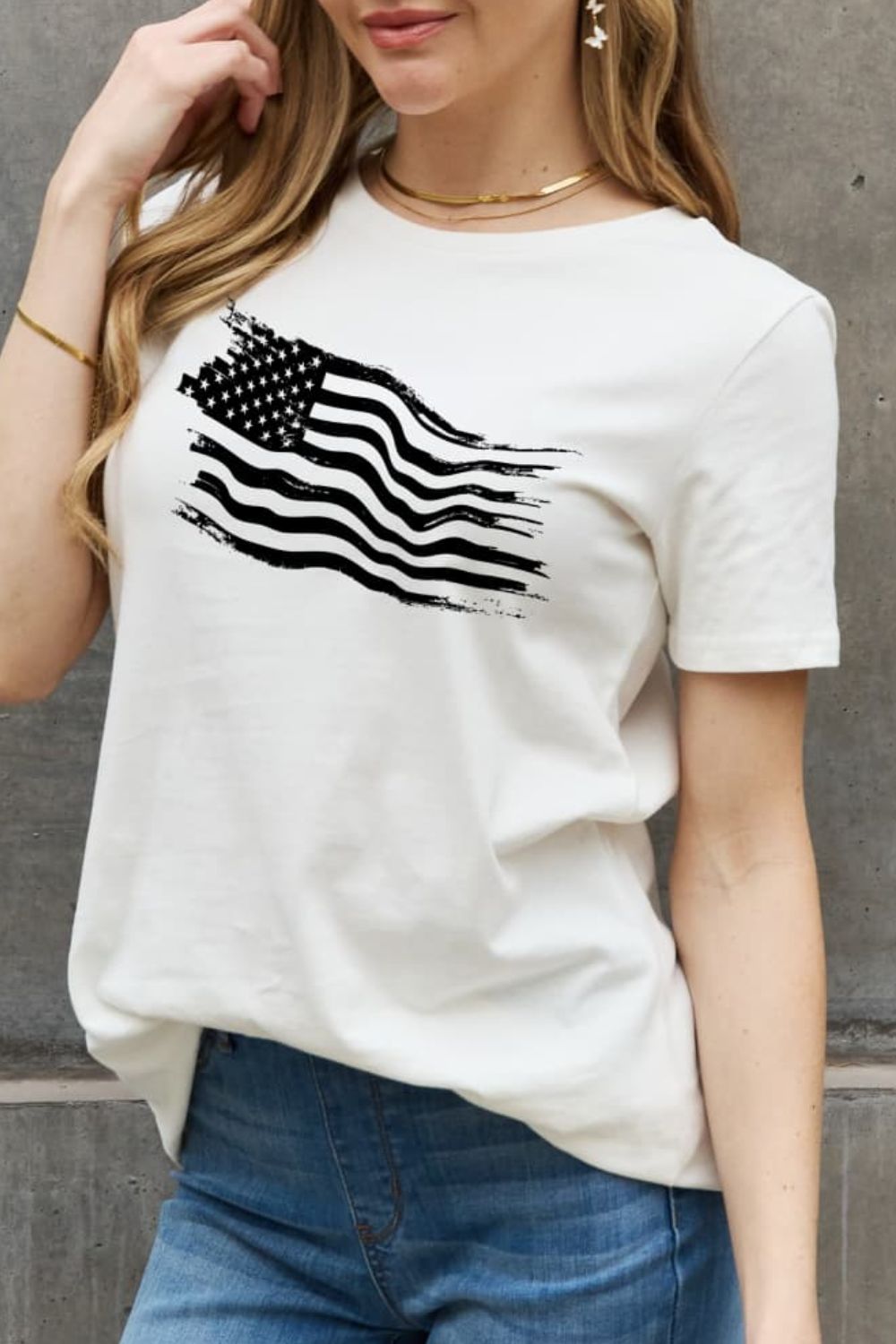 US American Flag Graphic 100% Cotton Short-sleeve Tee Shirt