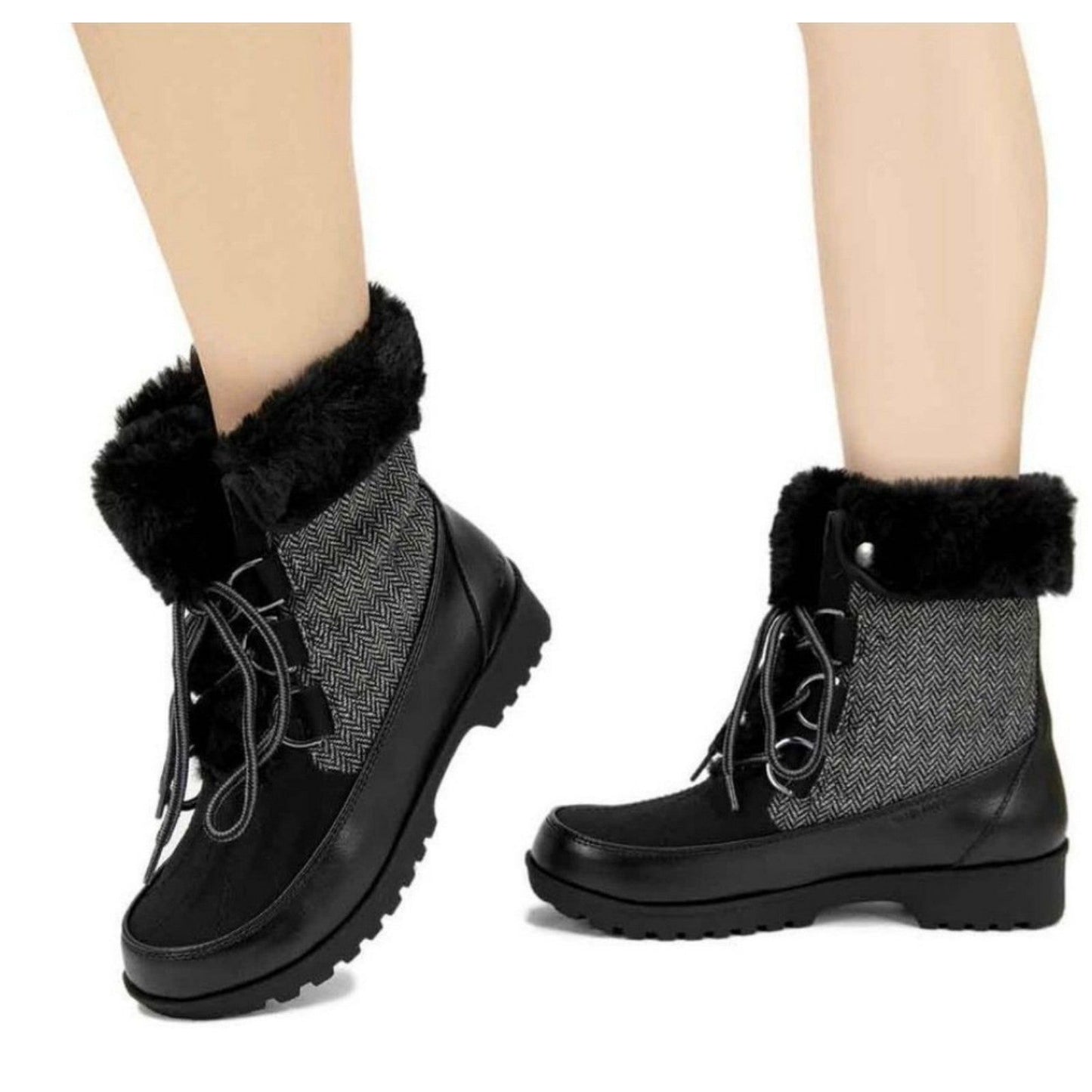 JBU Boots Woman's Faux Fur Herringbone Weather Ready Southgate Chunky Lug Shoes