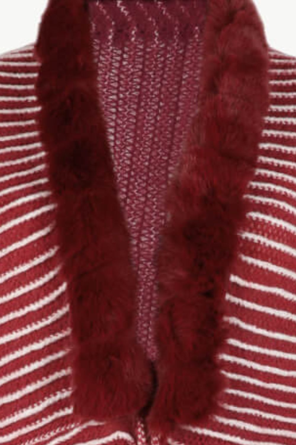 Stripe Faux Fur Retro Fringe Hem Open Front Shrug Knit Bolero Cardigan
