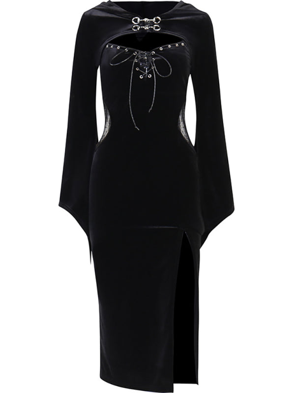 Vampire Spider Witch Demon Cosplay Sheer Side Dress Adult Halloween Costume