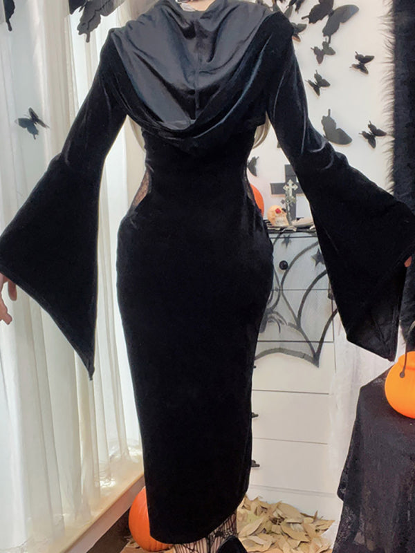 Vampire Spider Witch Demon Cosplay Sheer Side Dress Adult Halloween Costume