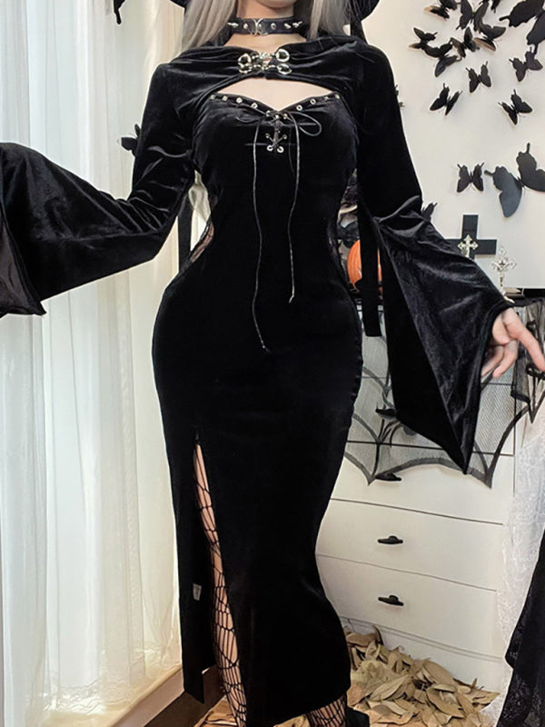 Vampire Spider Witch Demon Cosplay Sheer Side Dress Adult Halloween Costume