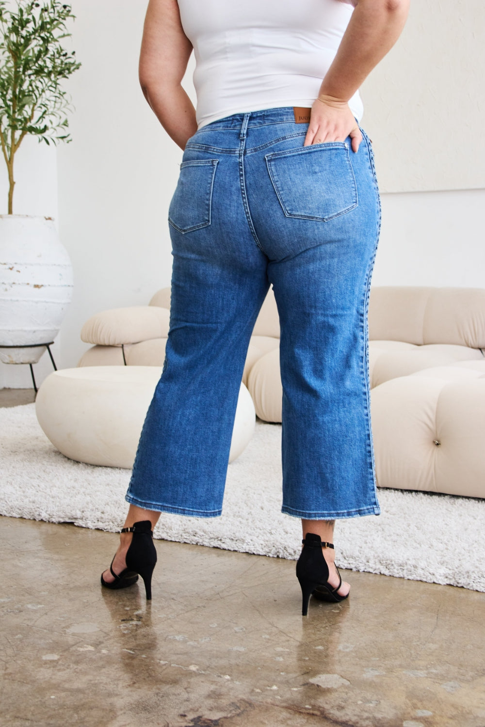 Braided High-Rise Wide Leg Cropped Hem Denim Jean Pants Judy Blue