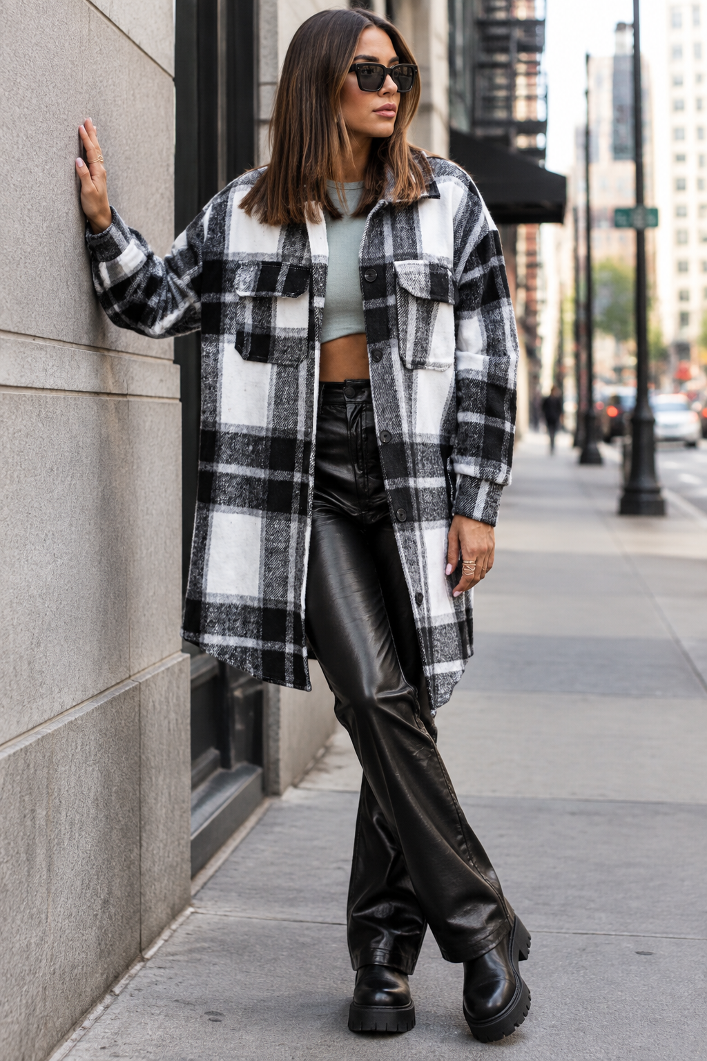 Oversized Button Down Collared Neck Long Sleeve Boyfriend Plaid Flannel Shacket