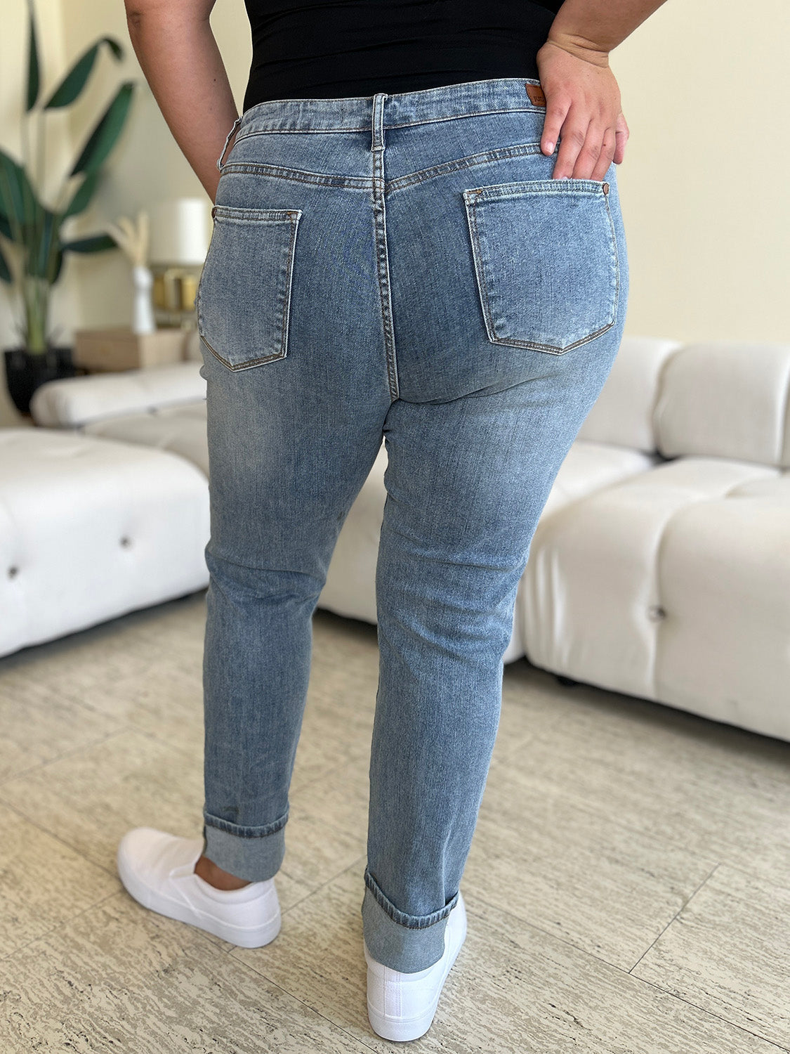 Judy Blue High Rise Waist Skinny Stretch Slim Fit Denim Cuffed Hem Jean Pants