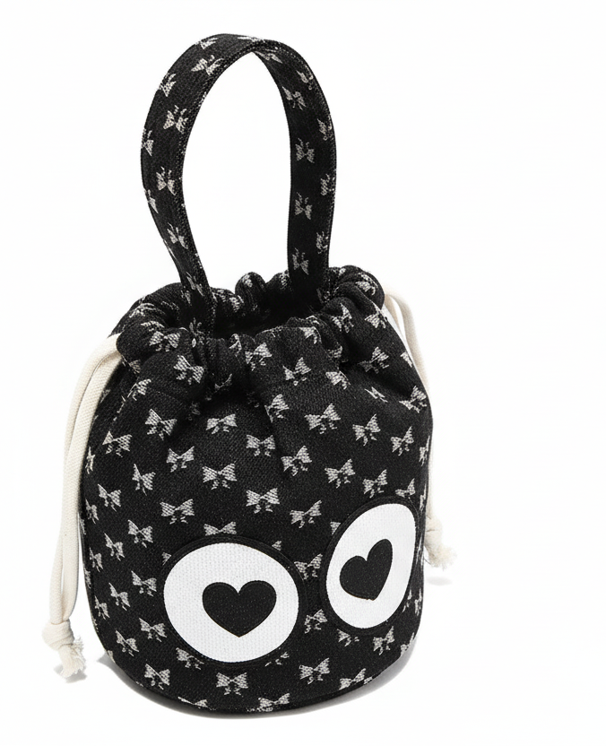 Nicole Lee Bow Denim Bucket Bag Heart Eye Convertible Crossbody Shoulder Purse