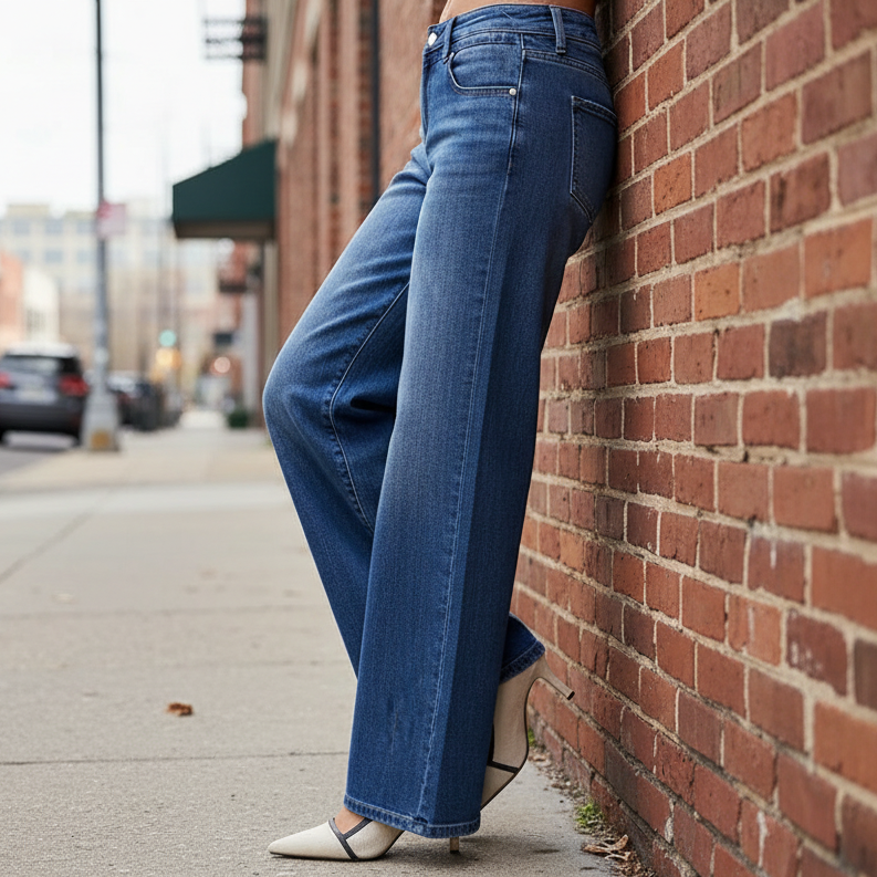 Risen High-Rise Waist Slouchy Wide Leg Jeans Baggy Relaxed Fit Denim Pants