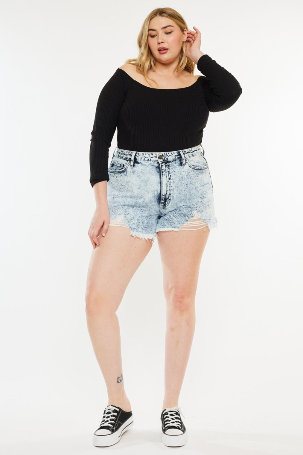 KanCan Acid Wash Torn High Rise Waist Denim Frayed Cut-off Distressed Jean Shorts