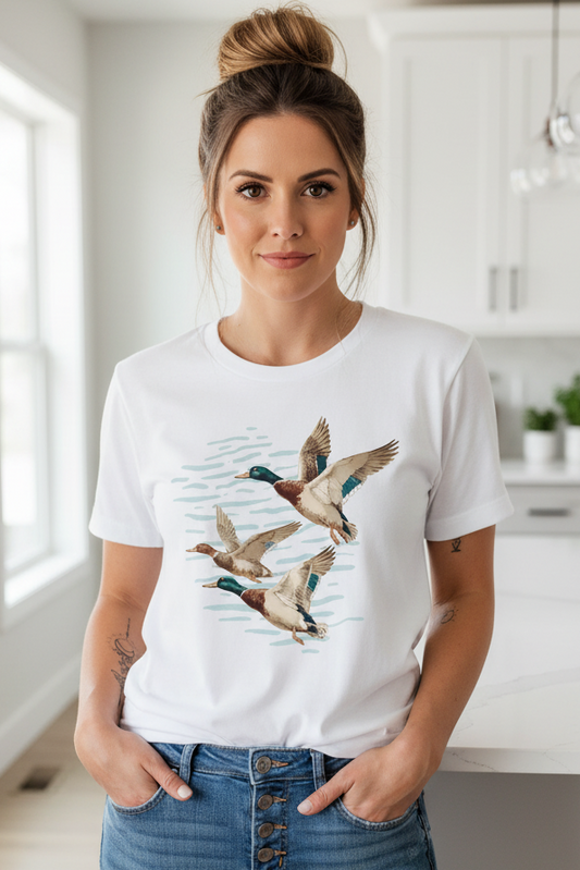 Mallard Duck Lake Country Western Wildlife Graphic Top Cuffed Sleeve T-Shirt
